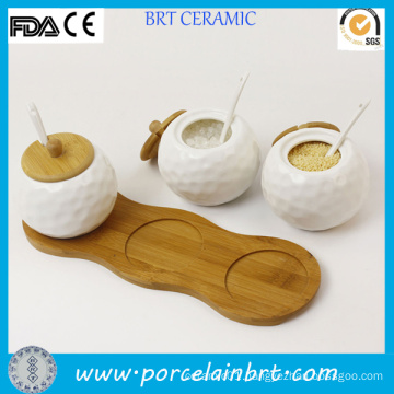 Wholesale White Ceramic Kitchen Ball Jar for Spice